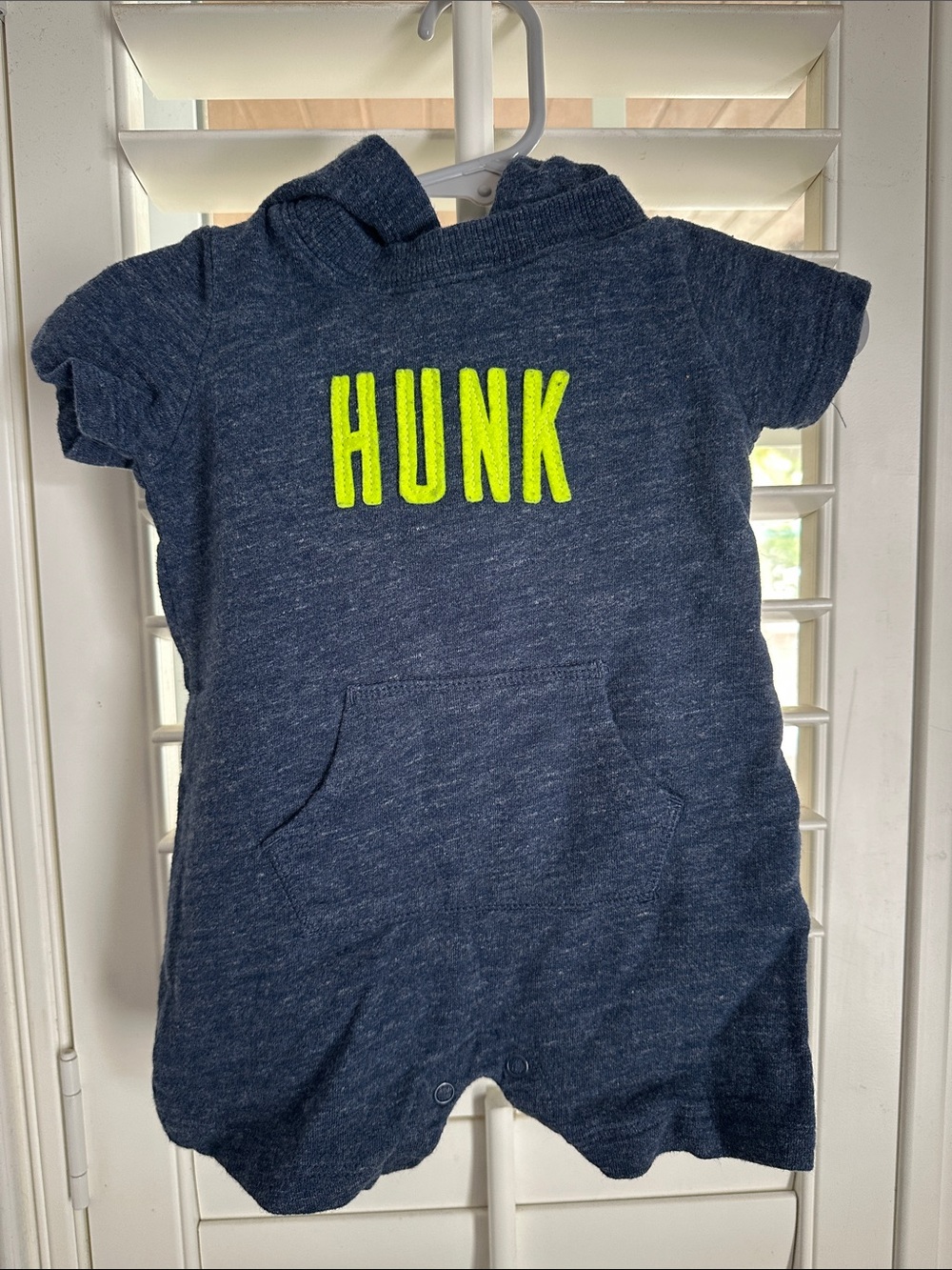 Carter's Hooded Baby Romper with Neon "HUNK" Baby 6 Months